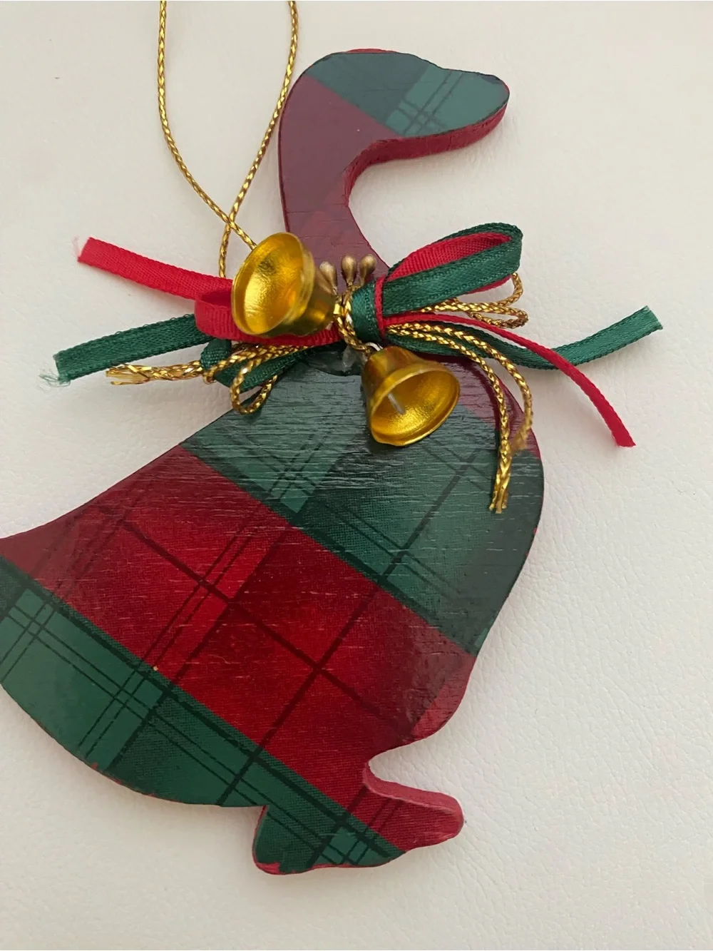 Vintage Wooden Christmas Ornaments Plaid Tartan Set of 4 Bear Reindeer Horse 4”H